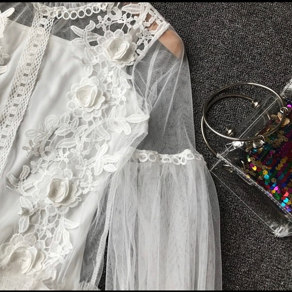 Lace Mesh Crochet Long Sleeve Blouse - Picture 6 of 8